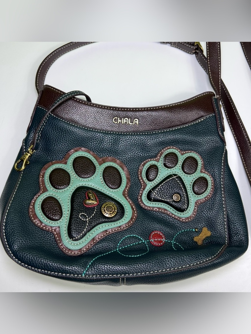 Chala Crescent Crossbody Purse Navy Blue Double Paw Print Shoulder Bag
